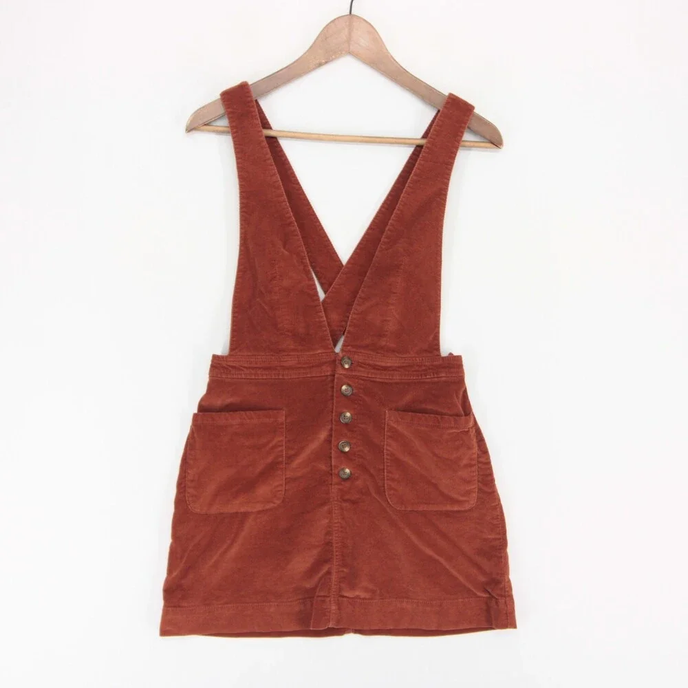 Free People Old School Love Pinafore Dress Womens 2 Rust Corduroy Button Front